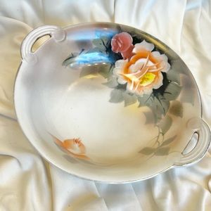 Antique Noritake Orange and Tan Handpainted Floral Bowl with Small Handles